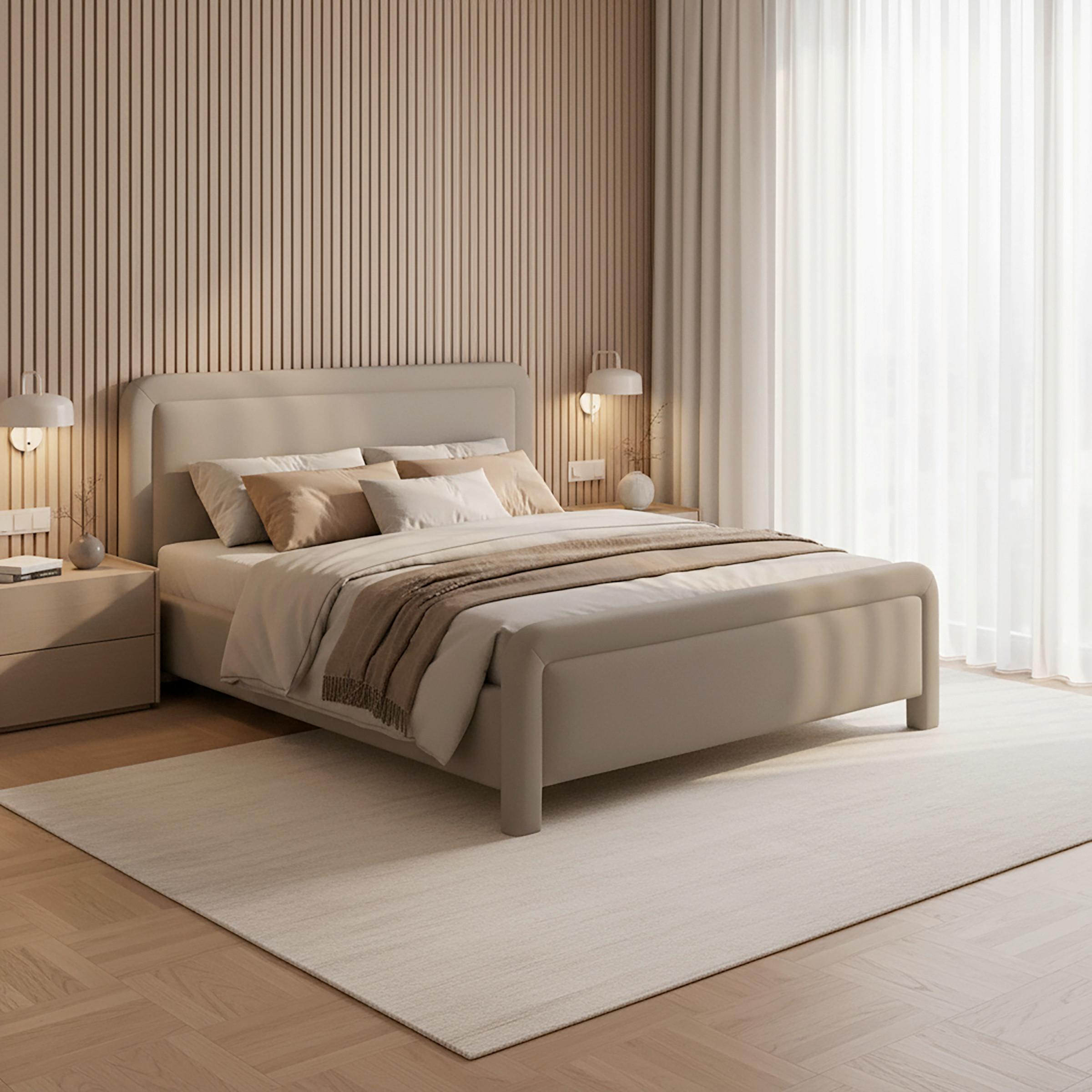 Čalouněná postel XIRELIA 160x200 cm, šedohnědá - barvy dubu/přírodní barvy, Moderní, kov/dřevo (160/200cm) - Bessagi Home