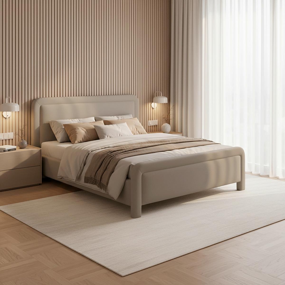 Čalúnená posteľ XIRELIA 160x200 cm, sivohnedá - prírodná farba/farba duba, Modern, kov/drevo (160/200cm) - Bessagi Home