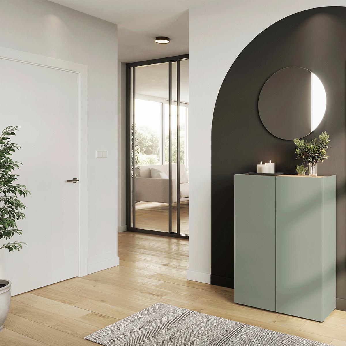 Garderobe Alviano Grün/Eiche Dekor 2-teilig - Eichefarben/Grün, Design, Glas/Holzwerkstoff (74/200/33cm) - Germania