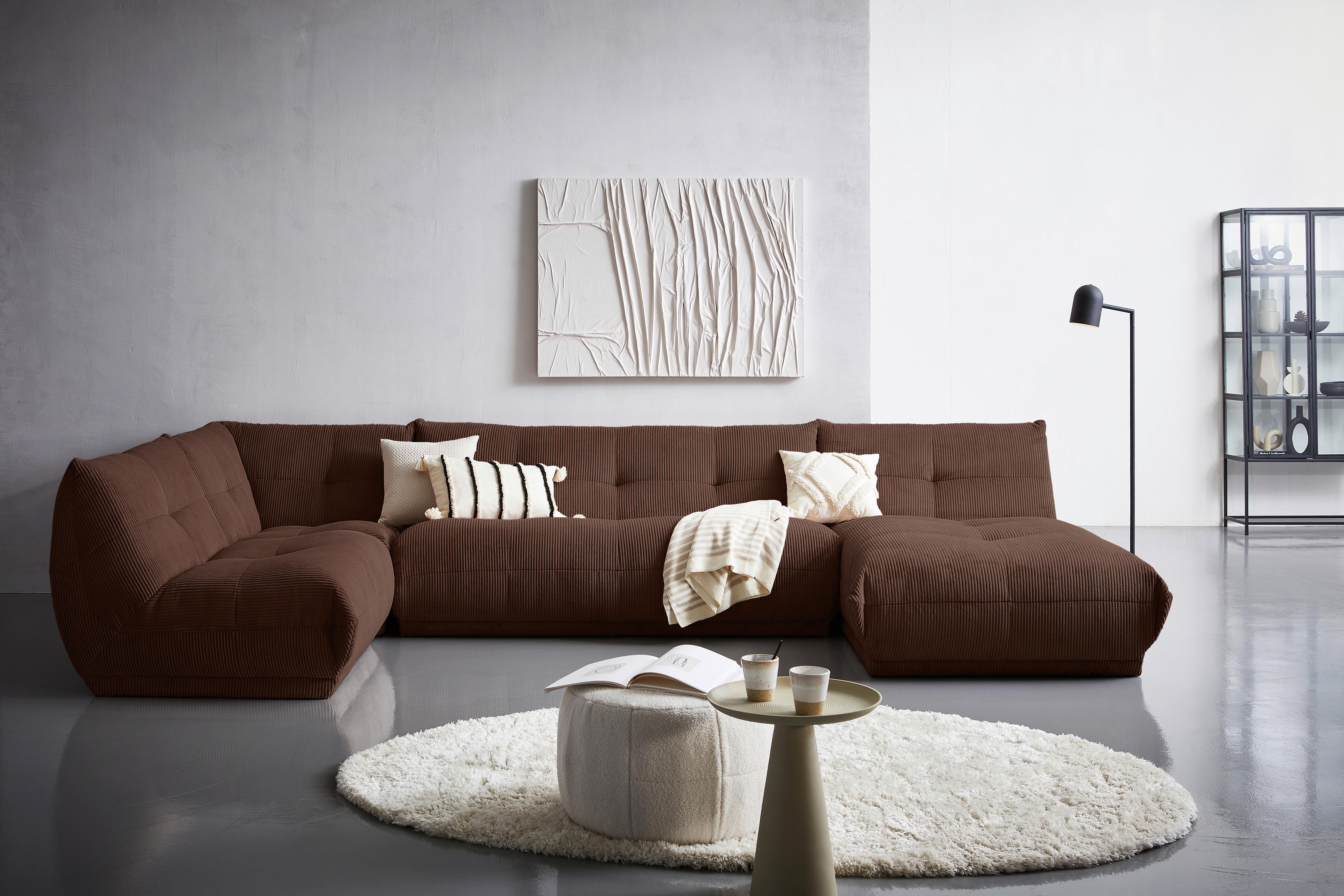 Wohnlandschaft Giselle Braun Cord - Braun, Trend, Textil (210/390/185cm) - Livetastic