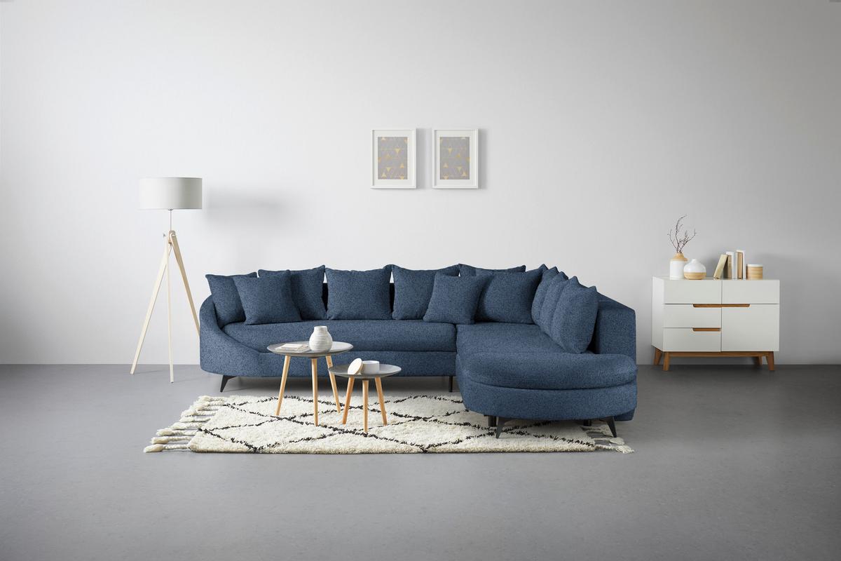 Rohová sedačka AXEL, pravá, tmavě modrá tkanina - černá/tmavě modrá, Moderní, kov/textil (291/250cm) - Mömax