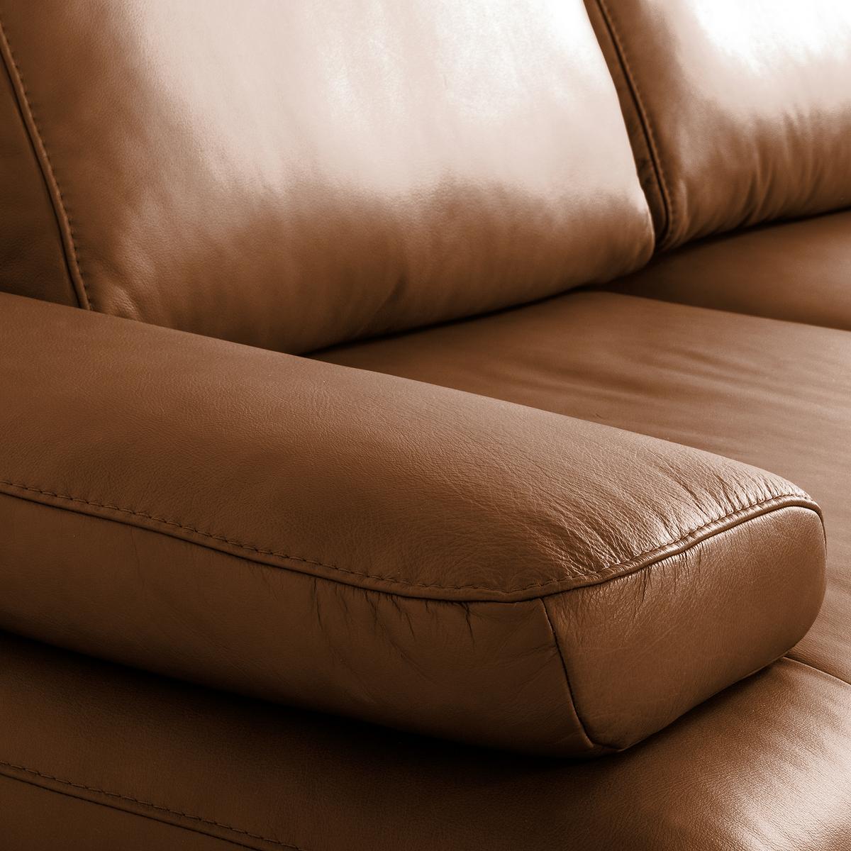 Ecksofa Como Echtleder Cognac 306x237 - Cognac/Schwarz, Design, Leder (306/237cm) - Livetastic