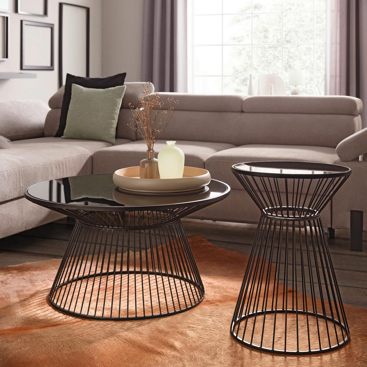 Konferenčný stolík RAVEN - čierna, Modern, kov/sklo (80/80/42cm) - Mömax