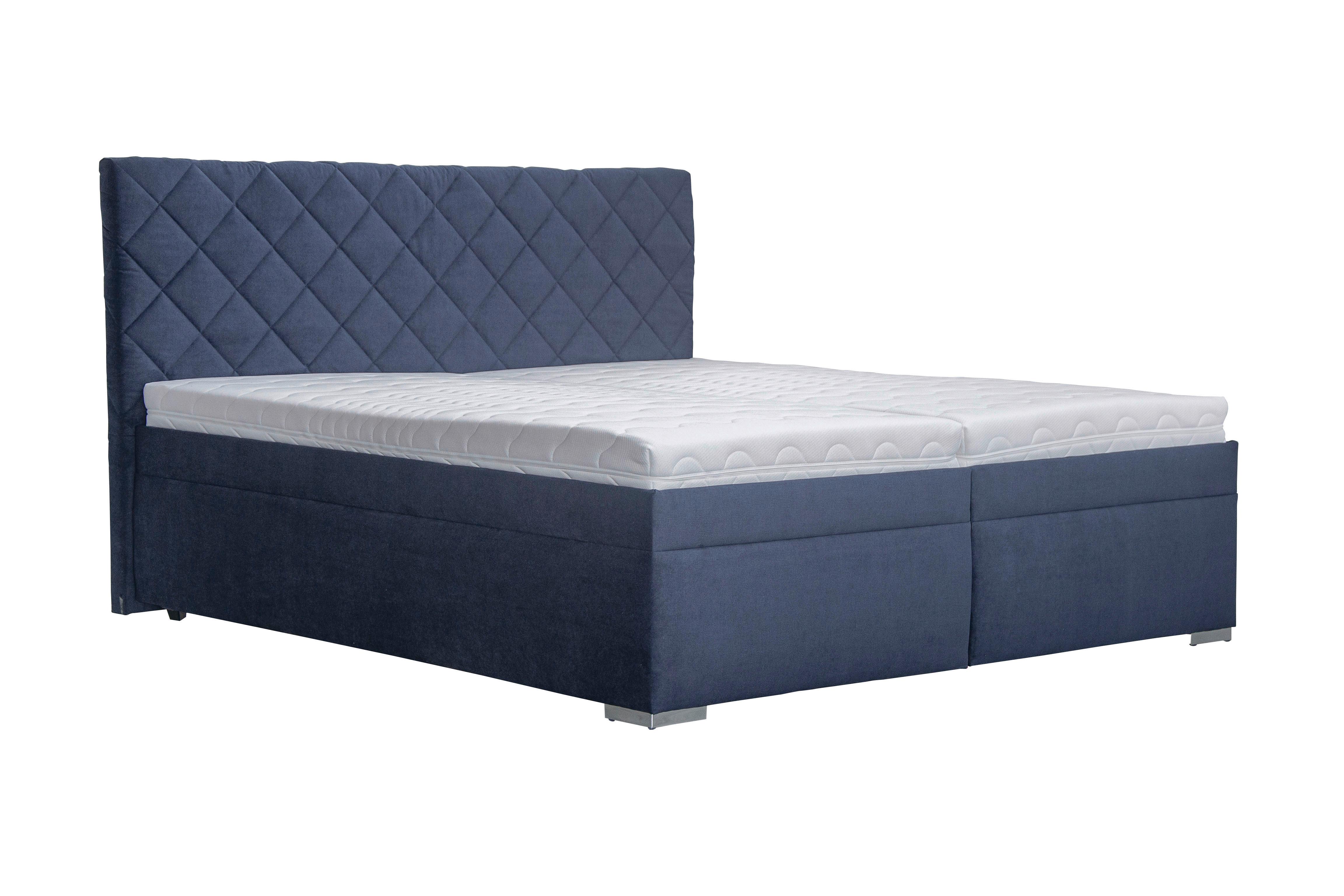 Manželská postel KLARA 160x200, tmavě modrá - šedá/tmavě modrá, Moderní, dřevo/textil (160/200cm)