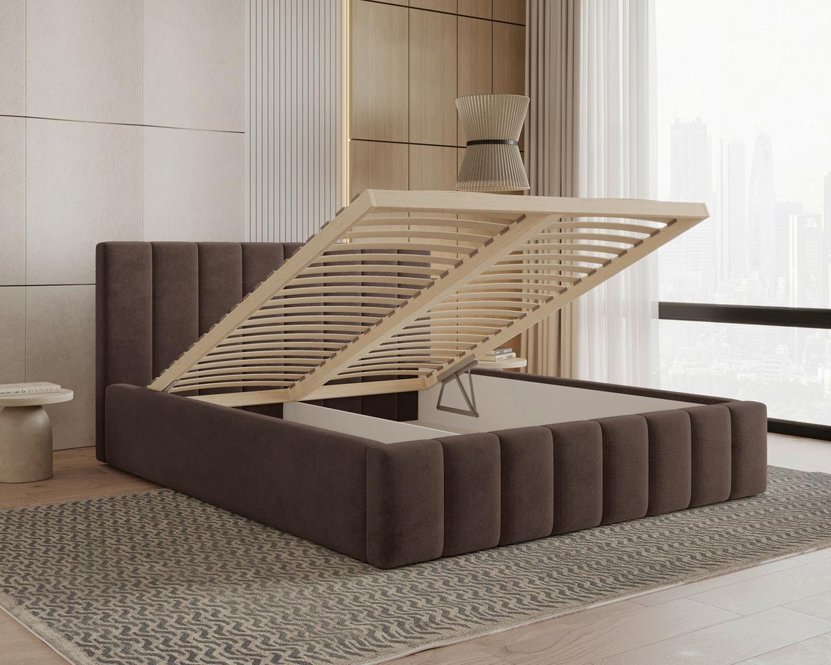 Polsterbett Sky mit Bettkasten 160x200 - Schwarz/Braun, MODERN, Holz (160/200cm) - Livetastic