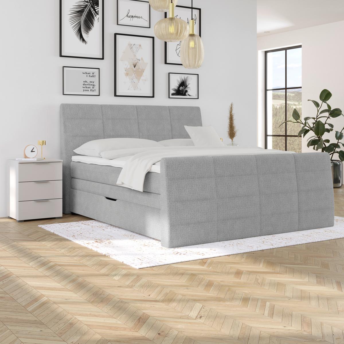 Boxspringbett Libra - Grauweiß/Schwarz, KONVENTIONELL, Textil (160/200cm)