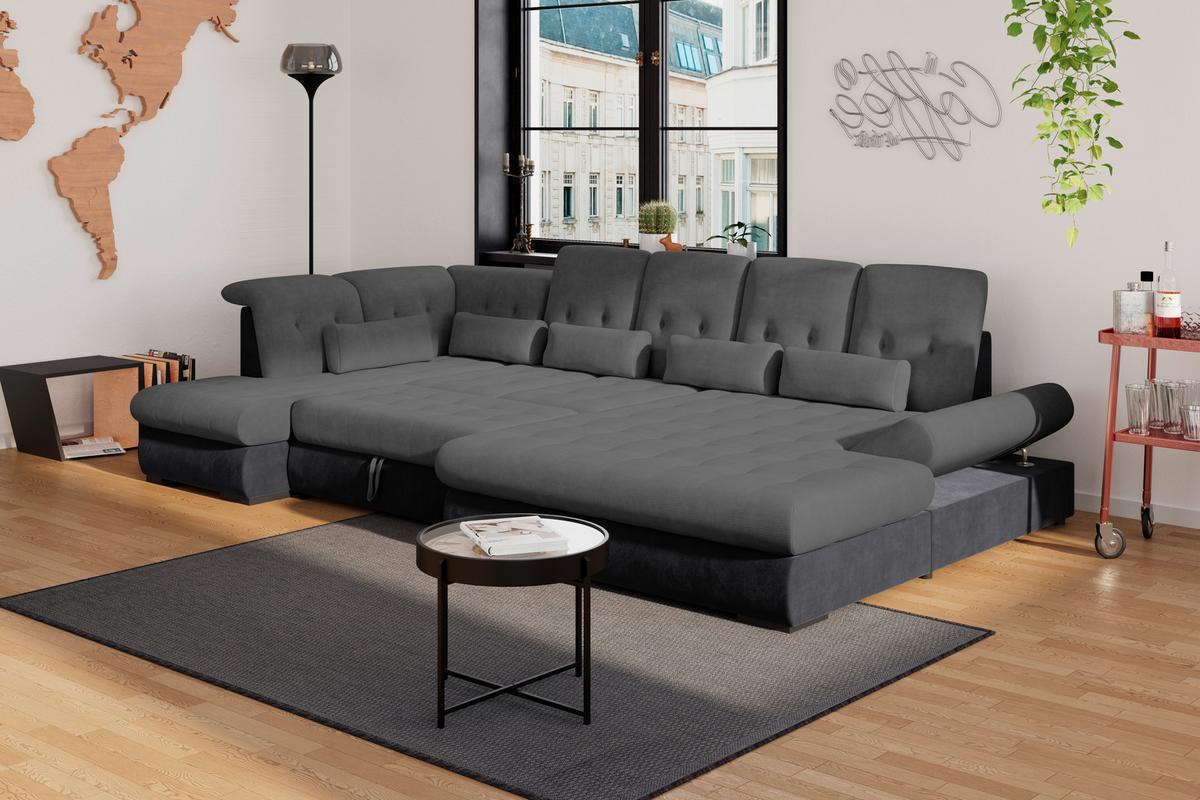 Wohnlandschaft Madera Anthrazit B: 212 Cm - Anthrazit/Schwarz, KONVENTIONELL, Kunststoff/Textil (212/358/190cm)