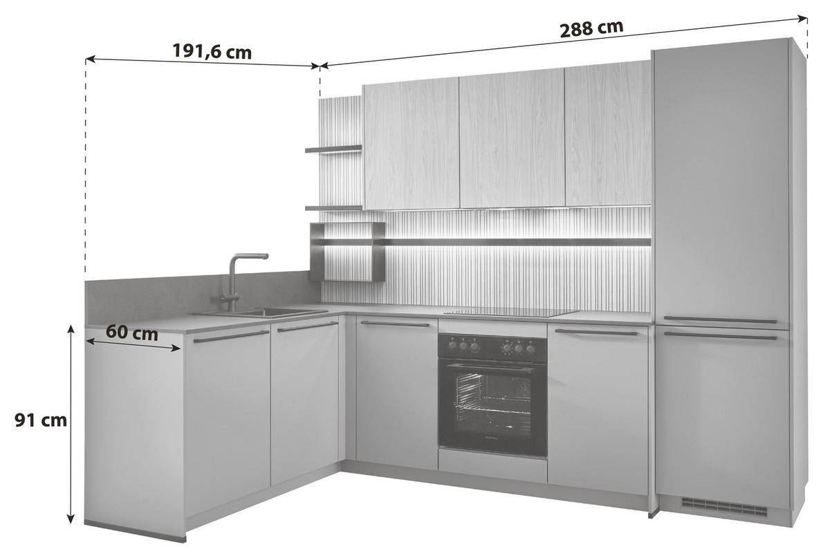 Eckküche Sidney/Singapur - Eichefarben/Schwarz, Design, Holzwerkstoff (191,6/288cm) - Vertico