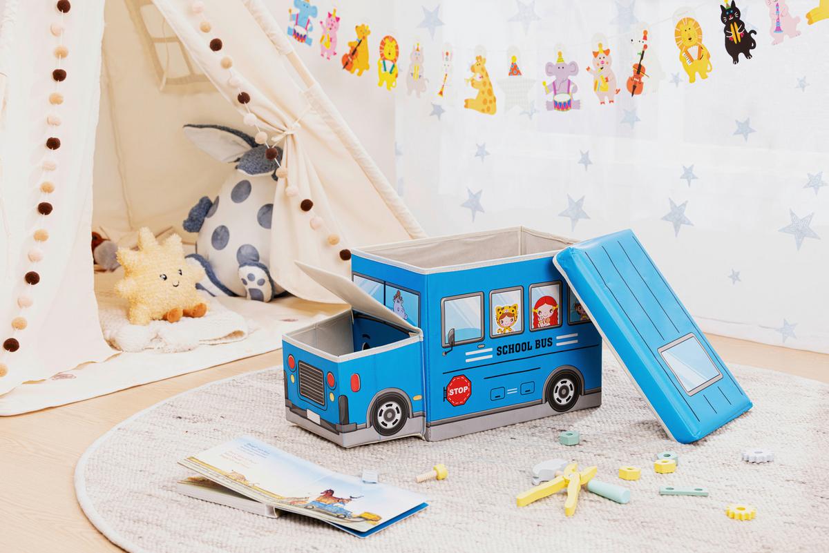 Aufbewahrungsbox David - Blau, KONVENTIONELL, Karton/Textil (55/25/32cm) - BUNINO