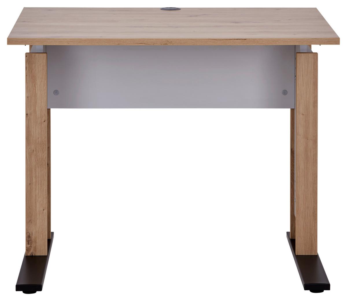 Schreibtisch mit Kabeldurchlass B:100cm H:71,5-80cm Kontor K9 - Schwarz/Grau, MODERN, Holzwerkstoff/Metall (100/71,5-80/80cm)