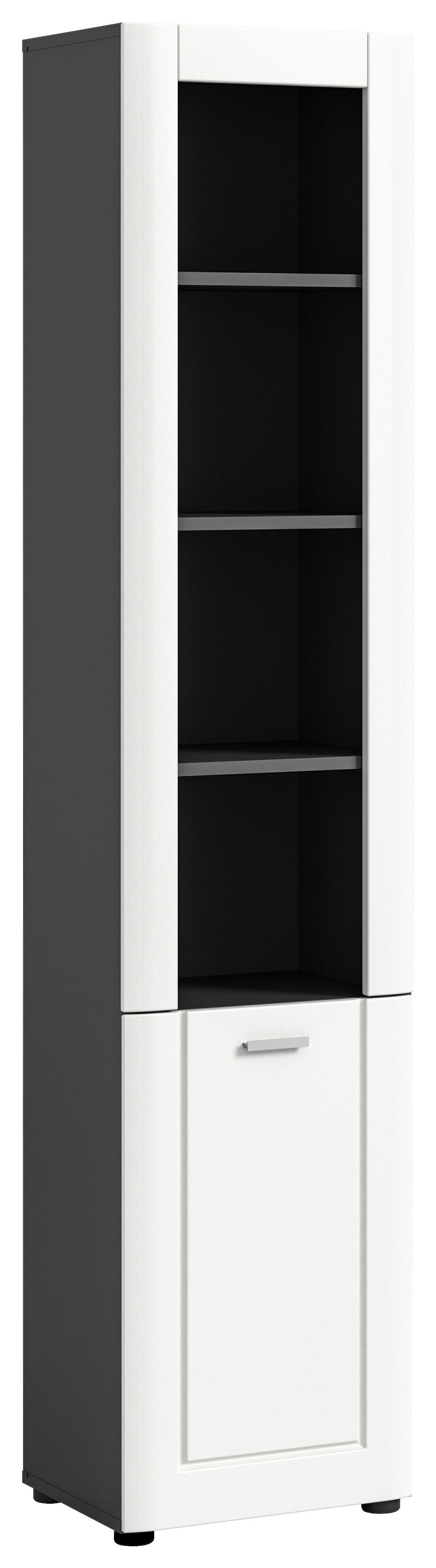 Badezimmer Hochschrank Lago 40x188 cm Weiß Matt/ Grau - Schwarz/Weiß, MODERN, Holzwerkstoff (40/188/34cm) - MID.YOU
