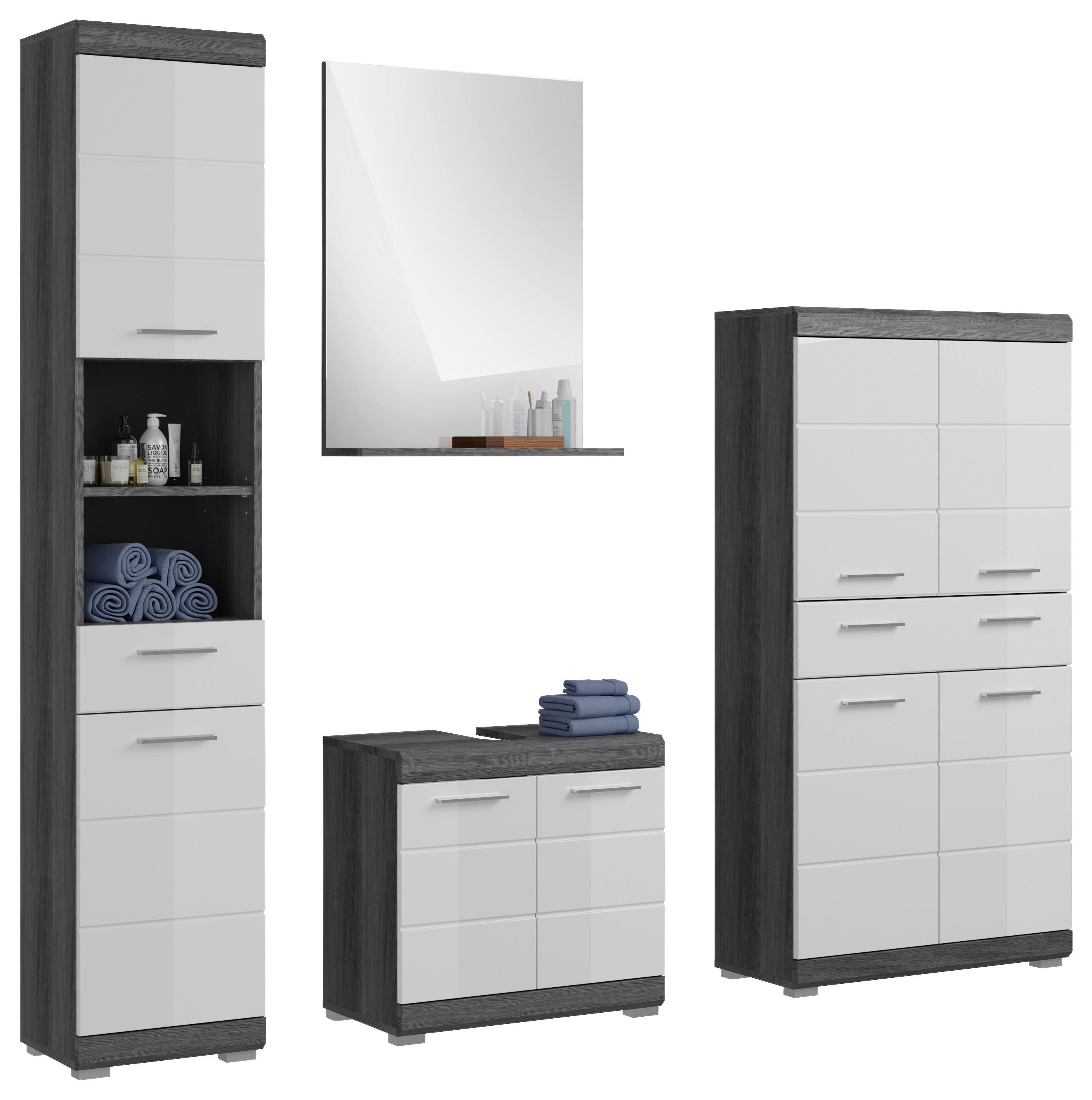 Badezimmer Scout - Weiß Hochglanz/Grau, MODERN, Holzwerkstoff (171cm) - MID.YOU
