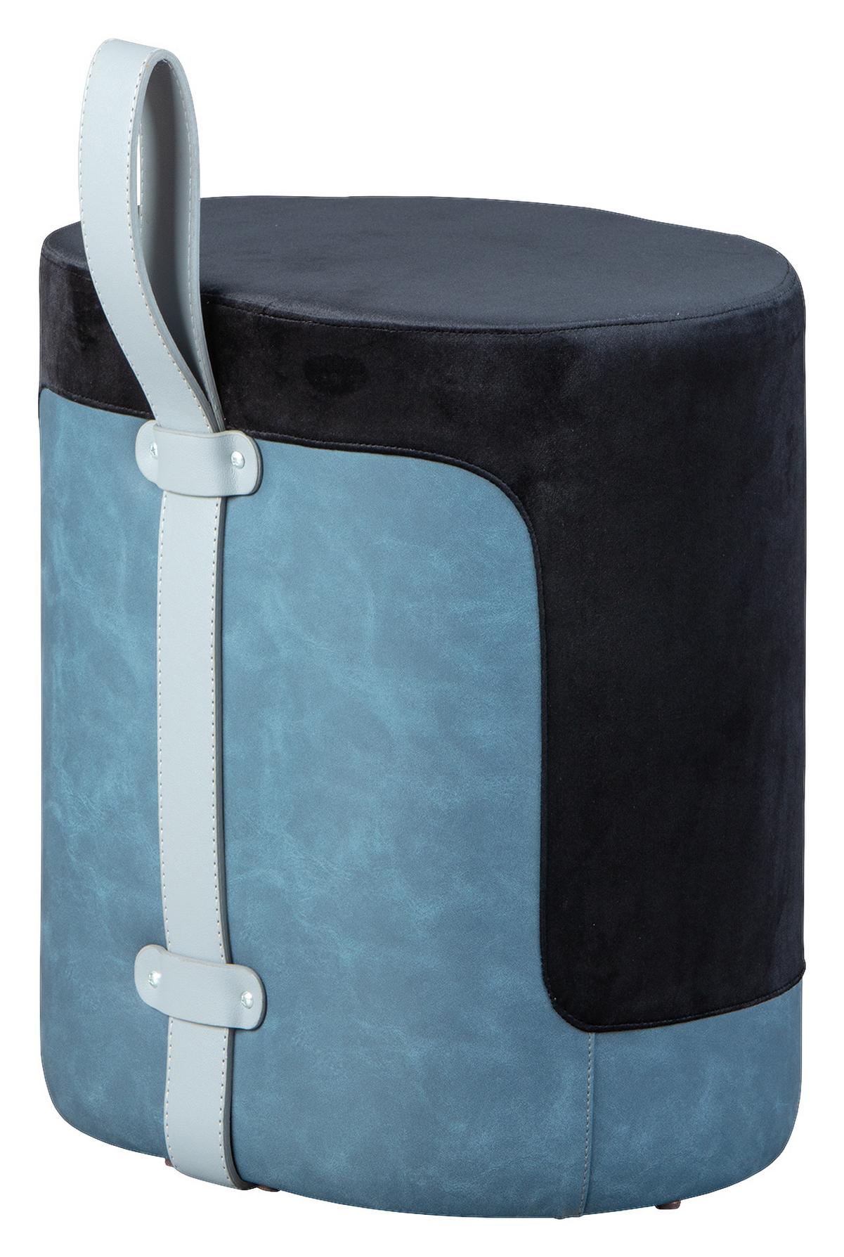 Hocker Osane Samt Blau/Schwarz Sitz Gepolstert H: 43 cm - Blau/Schwarz, KONVENTIONELL, Holzwerkstoff/Kunststoff (38/43/32,5cm) - MID.YOU