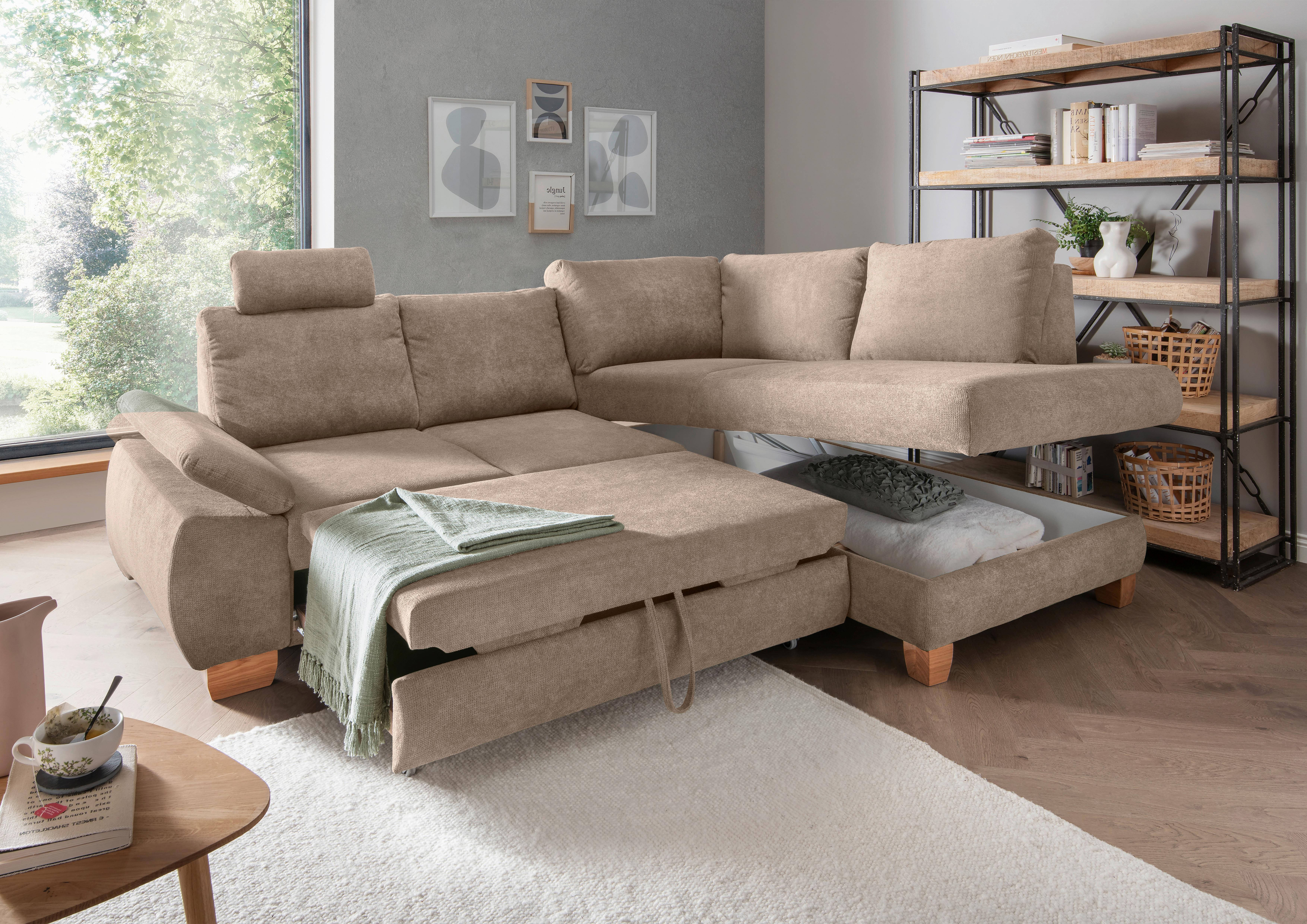 Eckschlafsofa Positano Hellbraun S: 261x206 Cm - Wildeiche/Hellbraun, MODERN, Textil (261/206cm) - Livetastic