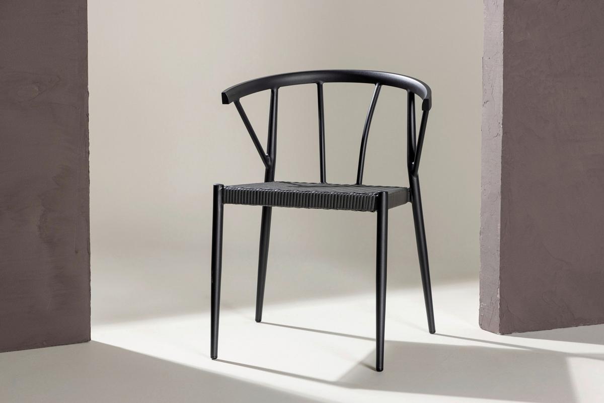Gartensessel-Set 6-Tlg. Stina Metall/Kunststoff - Schwarz, KONVENTIONELL, Kunststoff/Metall (47/79,5/49cm) - Gardenson