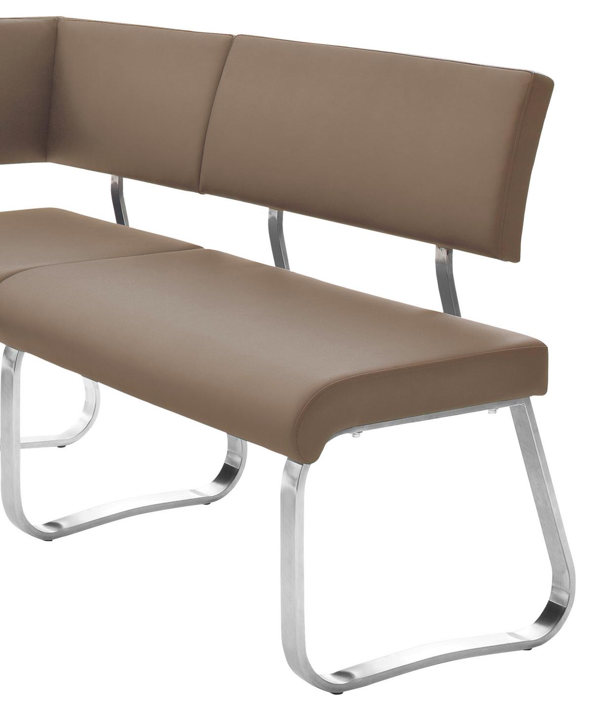 Eckbank Cappuccino Lederlook Arco 200x150 Cm - Edelstahlfarben/Cappuccino, Design, Textil/Metall (200cm) - Livetastic