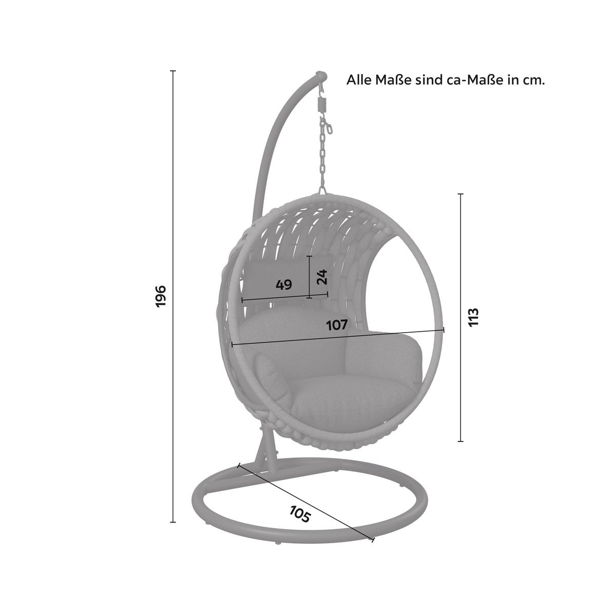 ZÁVESNÉ KRESLO MIRA - tmavosivá, Modern, kov/textil (107/196/120cm) - Bessagi Garden