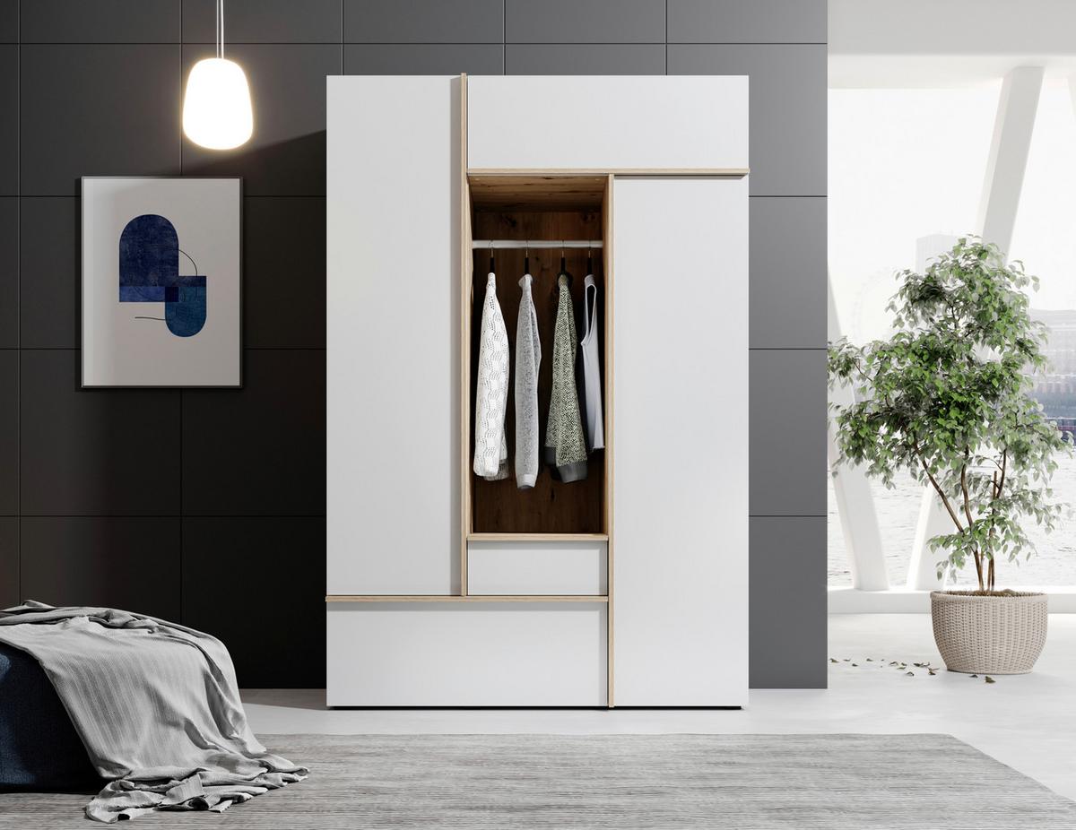 Drehtürenschrank Mit Schubladen 135 Balve - Eichefarben/Weiß, MODERN, Holzwerkstoff (135/204/59cm) - MID.YOU