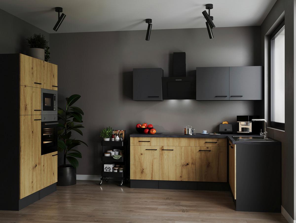 Eckküche Oliver Grau, Artisan Dekor S: 340x172 Cm - Eiche Artisan/Grau, Design, Holzwerkstoff (340/172cm) - Respekta