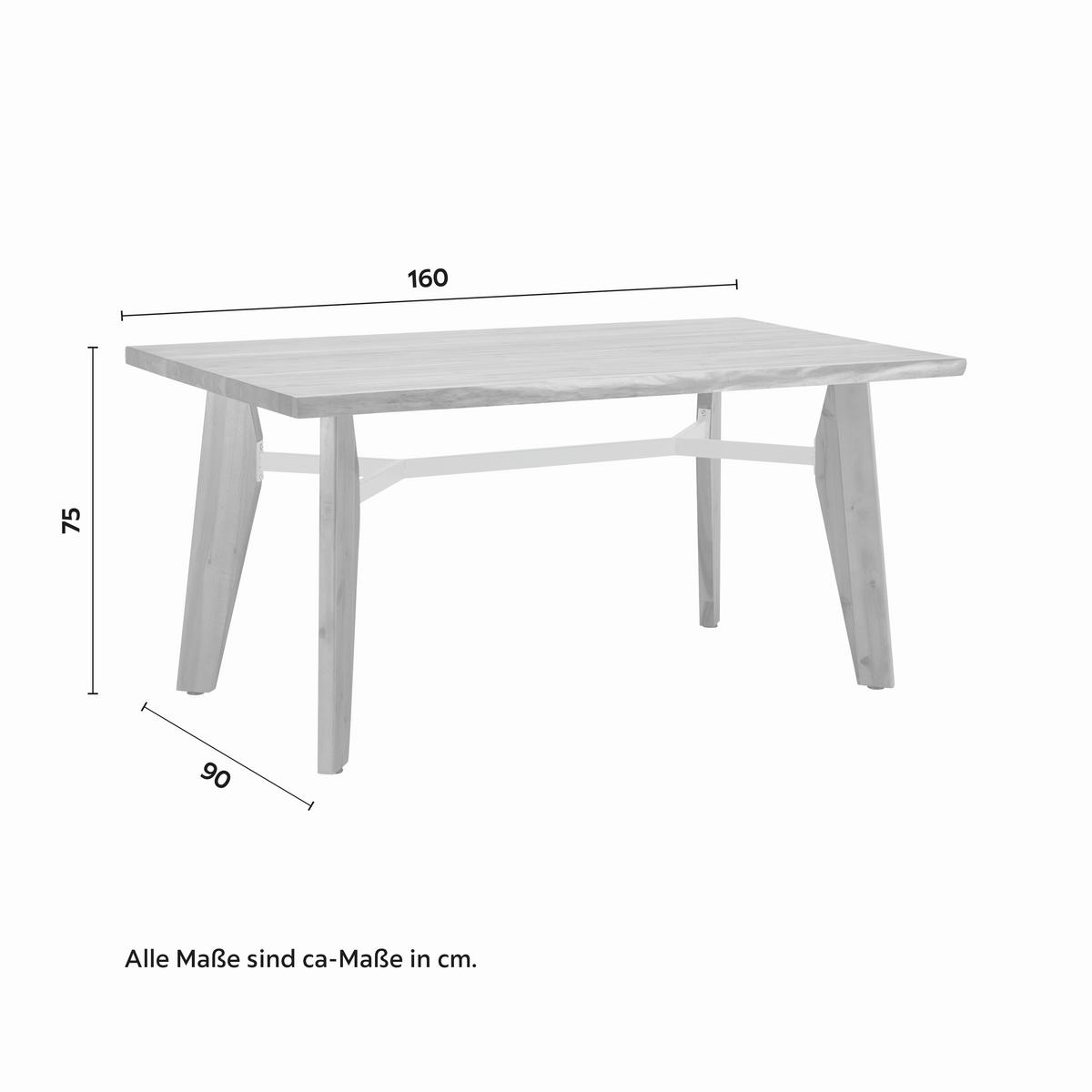 Jídelní sůl z akácie JASPER 160x90 cm - šedá/barvy akácie, Moderní, kov/dřevo (160/90/75cm) - Bessagi Home