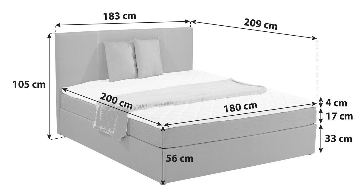 Boxbett Mit Topper 180x200 Carolina - Schwarz/Grau, Basics, Holz/Holzwerkstoff (180/200cm) - P & B