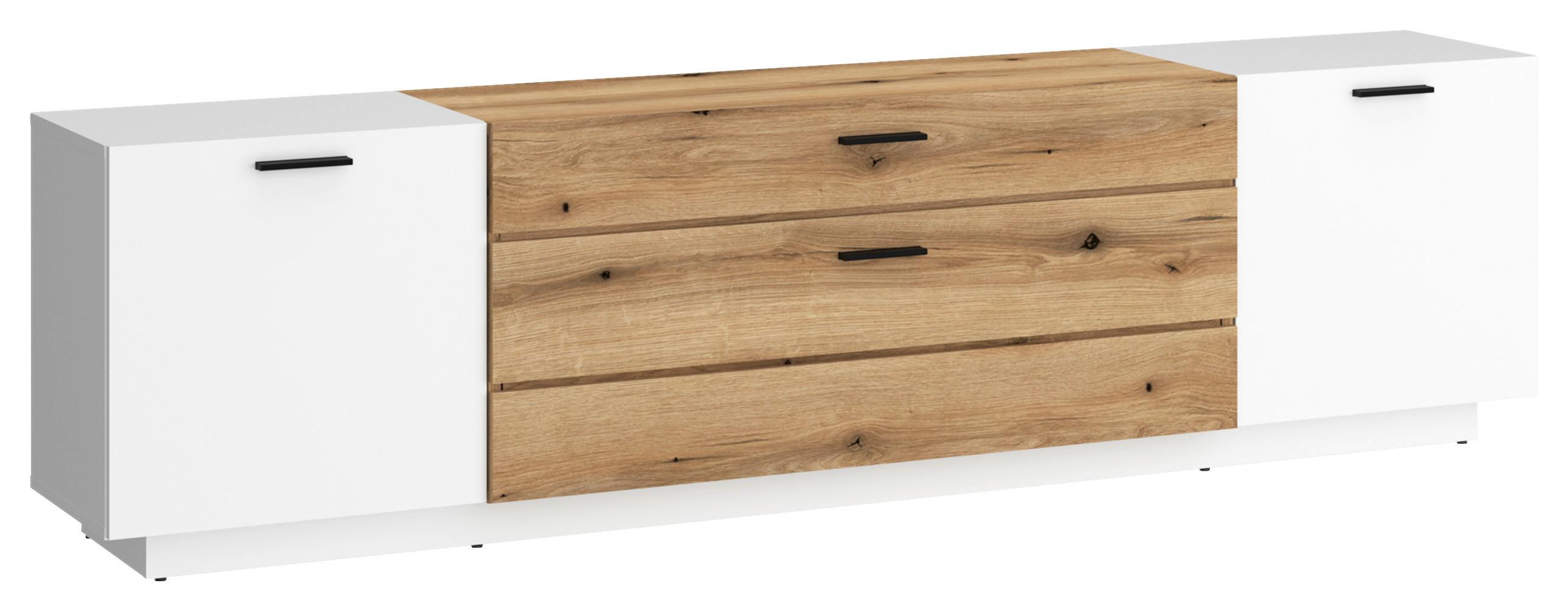 TV-Element Dalano Weiß/Eichefarben B: 201,5 cm - Eichefarben/Schwarz, Trend, Holzwerkstoff (201,5/55,5/51,6cm) - MID.YOU