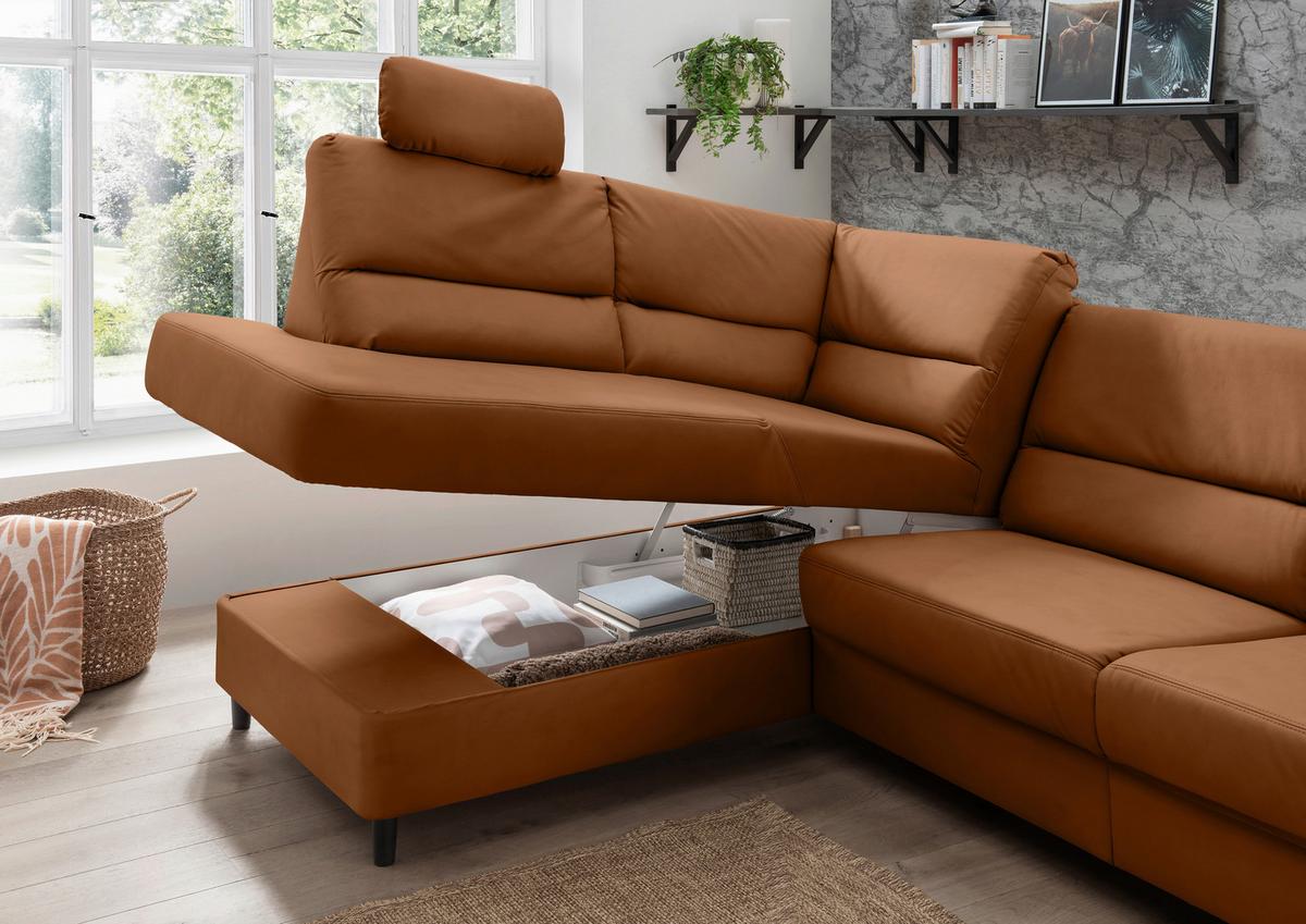 Ecksofa Cavoli, Cognac S: 190x266 cm - Cognac/Schwarz, MODERN, Textil (190/266cm) - Livetastic