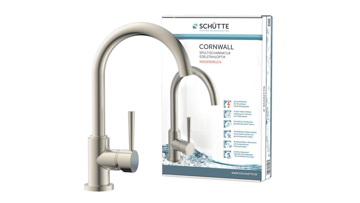 Küchenarmatur Cornwall Edelst. schwenkbar Niederdruck - Edelstahlfarben, LIFESTYLE, Kunststoff/Metall (34cm) - Schütte