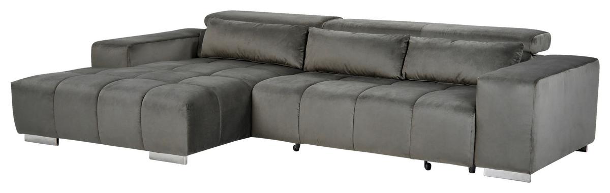 Ecksofa mit Relaxfunktion Orion Kopfstütze Klappbar Anthrazit - Anthrazit/Silberfarben, KONVENTIONELL, Textil (186/307cm) - Livetastic