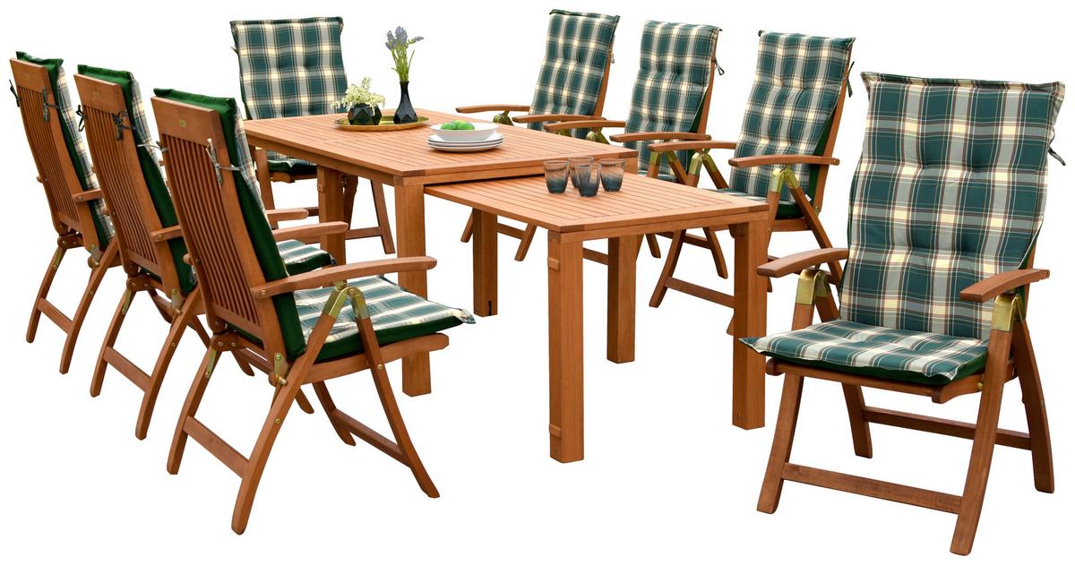 Gartenmöbel Set 18-tlg Comodoro Holz - Naturfarben/Grün, KONVENTIONELL, Holz/Textil - Gardenson