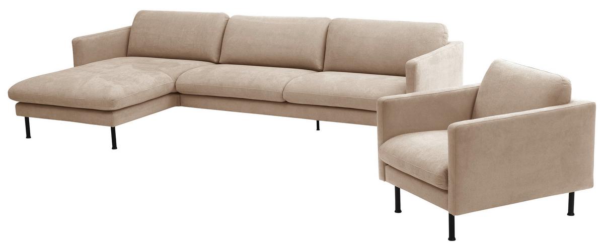Ecksofa Nathan Rücken Echt, Beige - Beige/Schwarz, MODERN, Textil (286/78/160cm) - Max Winzer
