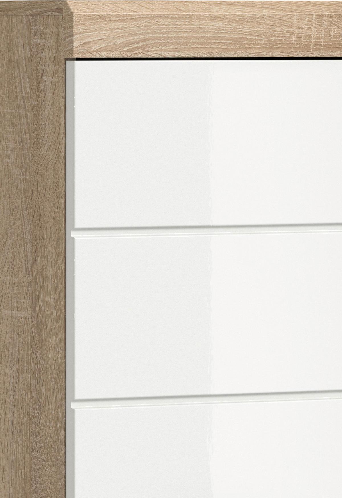 Hochschrank Lambada Weiß Hg Sonoma Eiche Dekor - Weiß Hochglanz/Silberfarben, MODERN, Holzwerkstoff (74/191/31cm) - MID.YOU