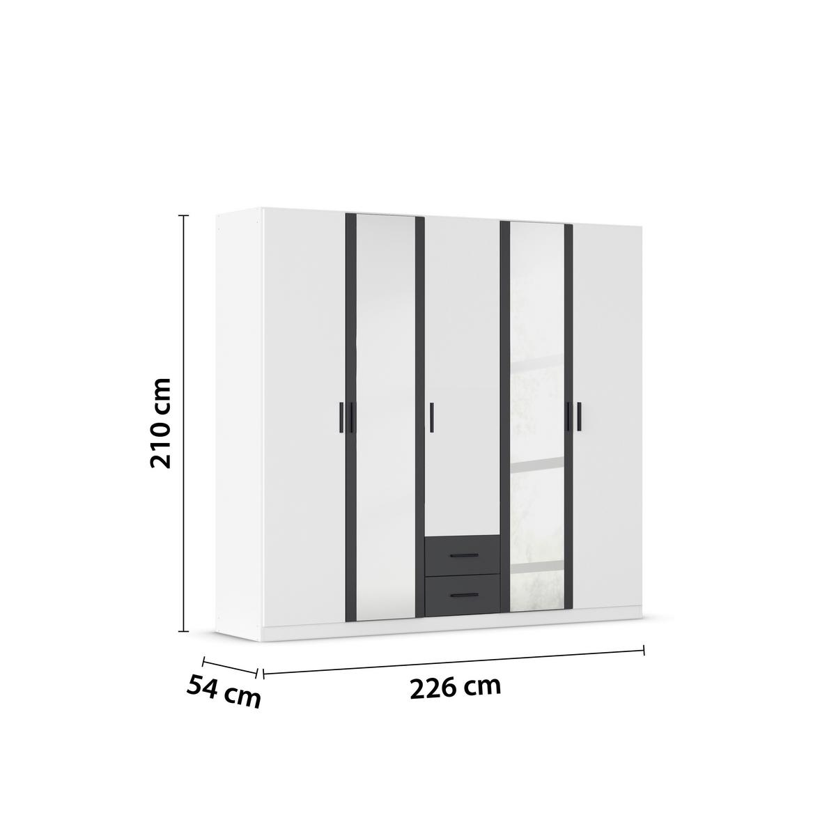 Drehtürenschrank 226cm Despina Alpinweiß Dekor - Weiß/Grau, KONVENTIONELL, Holzwerkstoff (226/210/54cm)