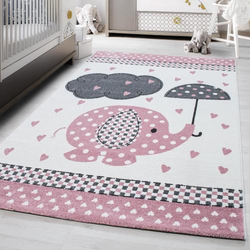 Kinderteppich Elefant Grau/Weiß/Pink Kids 120x170 cm - Pink/Weiß, Trend, Textil (120/170cm)