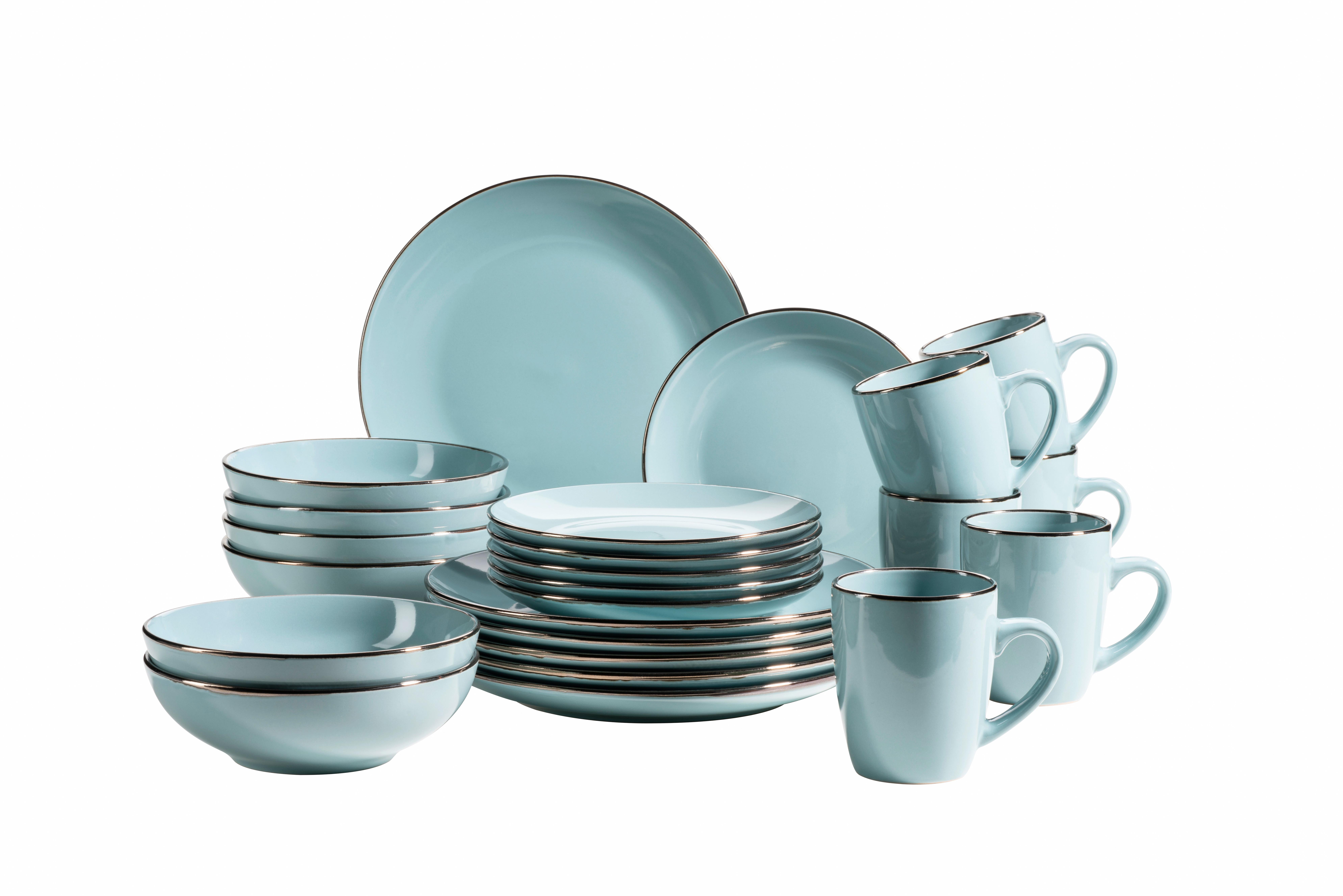 Kombiservice Metallic Rim 6 Personen Geschirr Set - Blau, Basics, Keramik (43/32,5/32cm) - Mäser