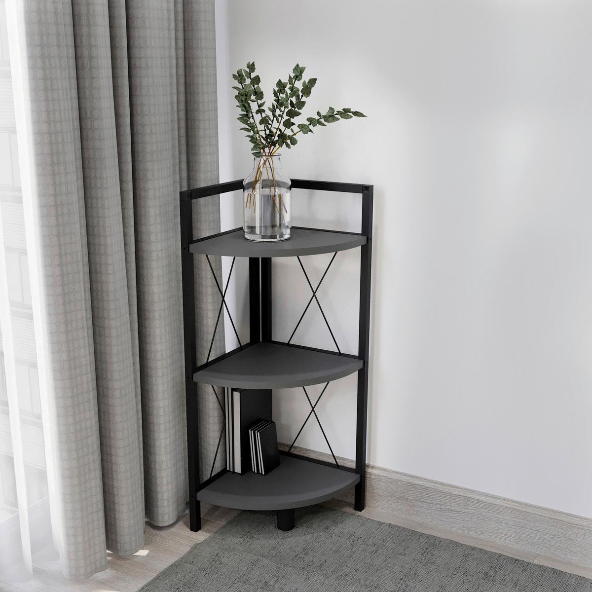 ROHOVÝ REGÁL INSASI 2 ECKREGAL - černá/antracitová, Design, kov/kompozitní dřevo (34/87/34cm) - MID.YOU