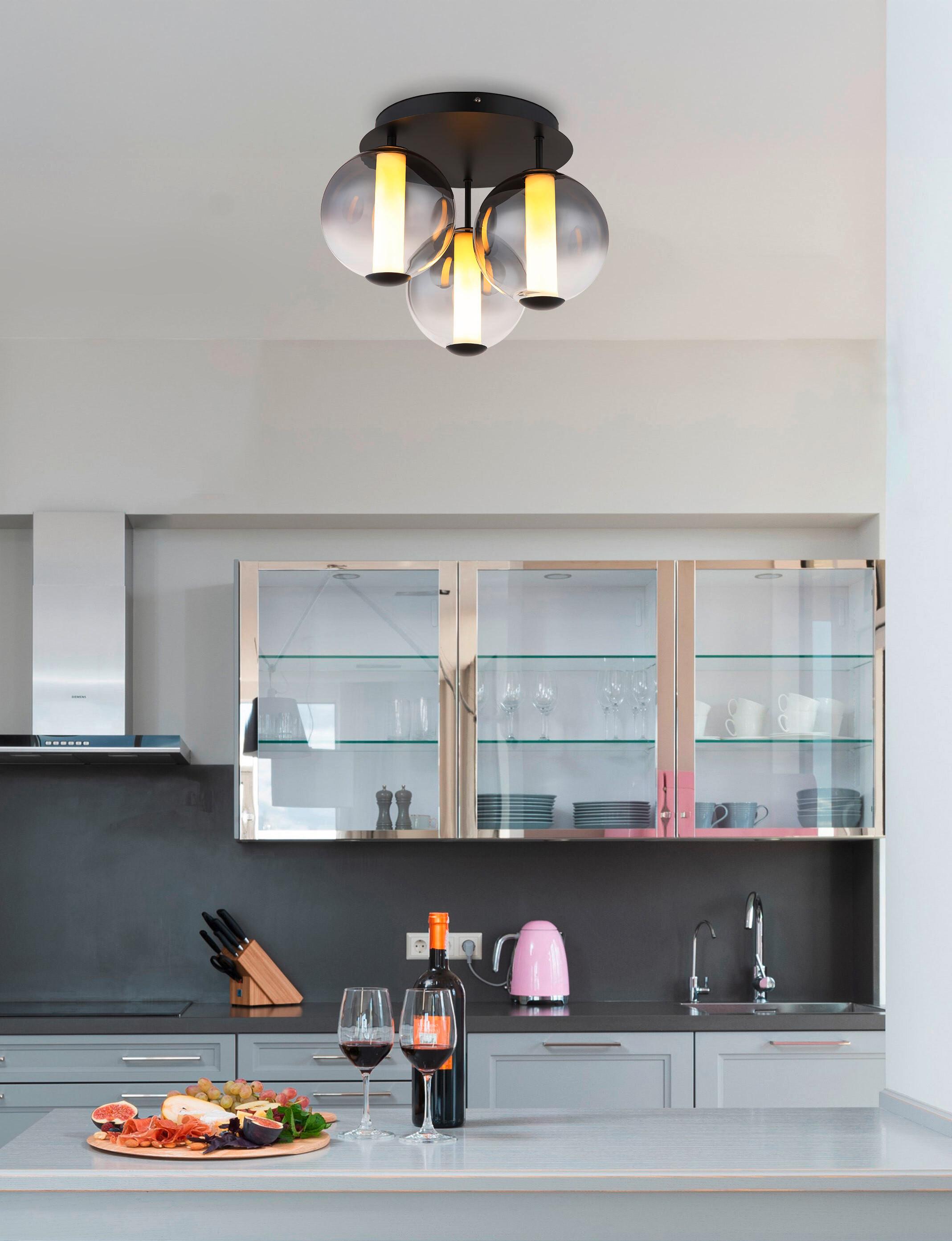 Led-deckenleuchte Grau Schwarz Weiß D: 38 Cm - Schwarz/Weiß, KONVENTIONELL, Glas/Kunststoff (38/29,5cm) - Globo