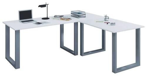 Eckschreibtisch B:50 cm H:76 cm Lona Weiß/Silberfarben - Silberfarben/Weiß, MODERN, Holzwerkstoff/Metall (190/50/76cm) - MID.YOU