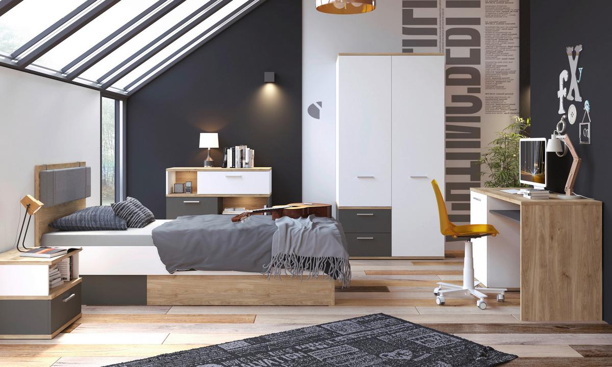 Komoda TWENTY dekor bílá/grafit/dub - bílá/barvy dubu, Moderní, kompozitní dřevo/plast (100/86/40cm) - Modern Living