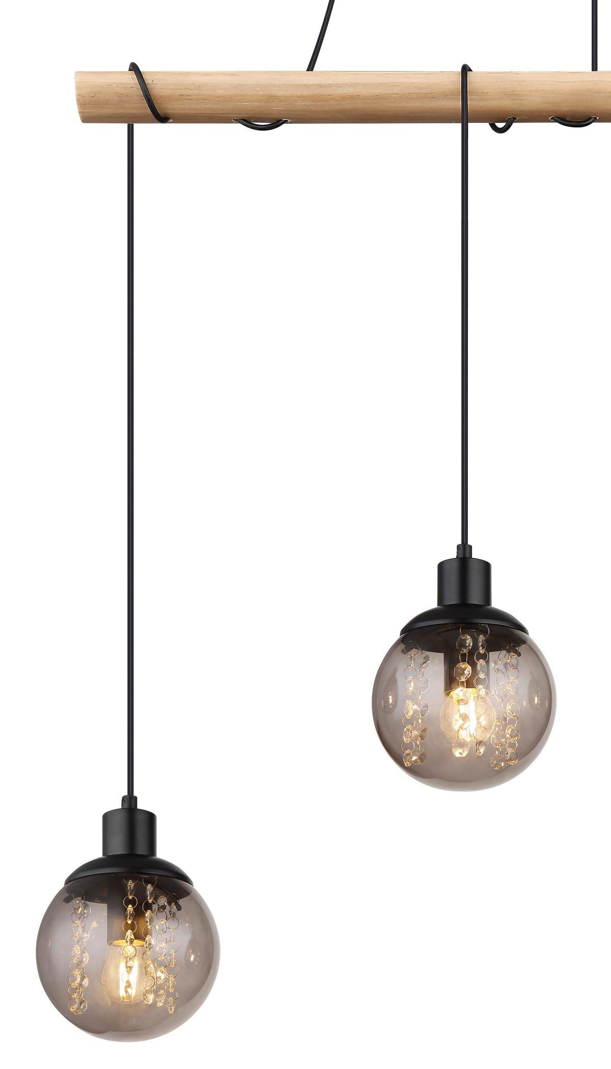 Hängeleuchte 15657-4h - Klar/Schwarz, Natur, Glas/Holz (95/15/165cm) - Globo
