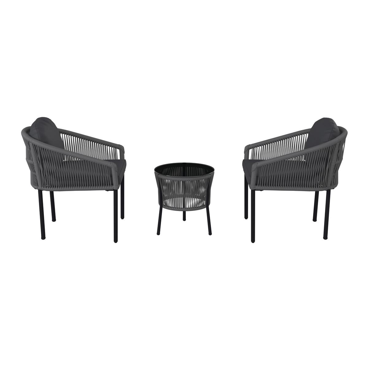 Balkonmöbel Set Capri Metall mit Kissen - Dunkelgrau/Hellgrau, MODERN, Textil/Metall - Beldano