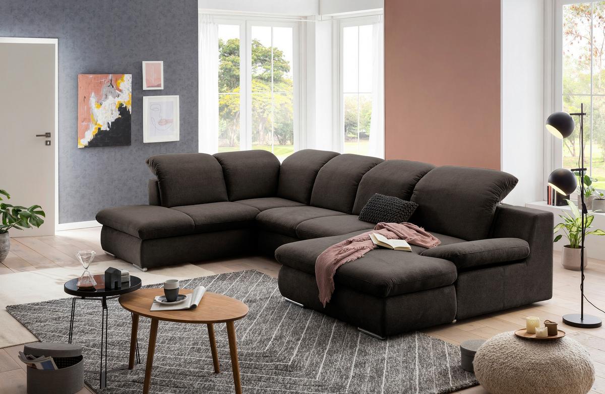 Wohnlandschaft Isona Braun Chenille - Chromfarben/Braun, Design, Textil (212/353/165cm) - Livetastic