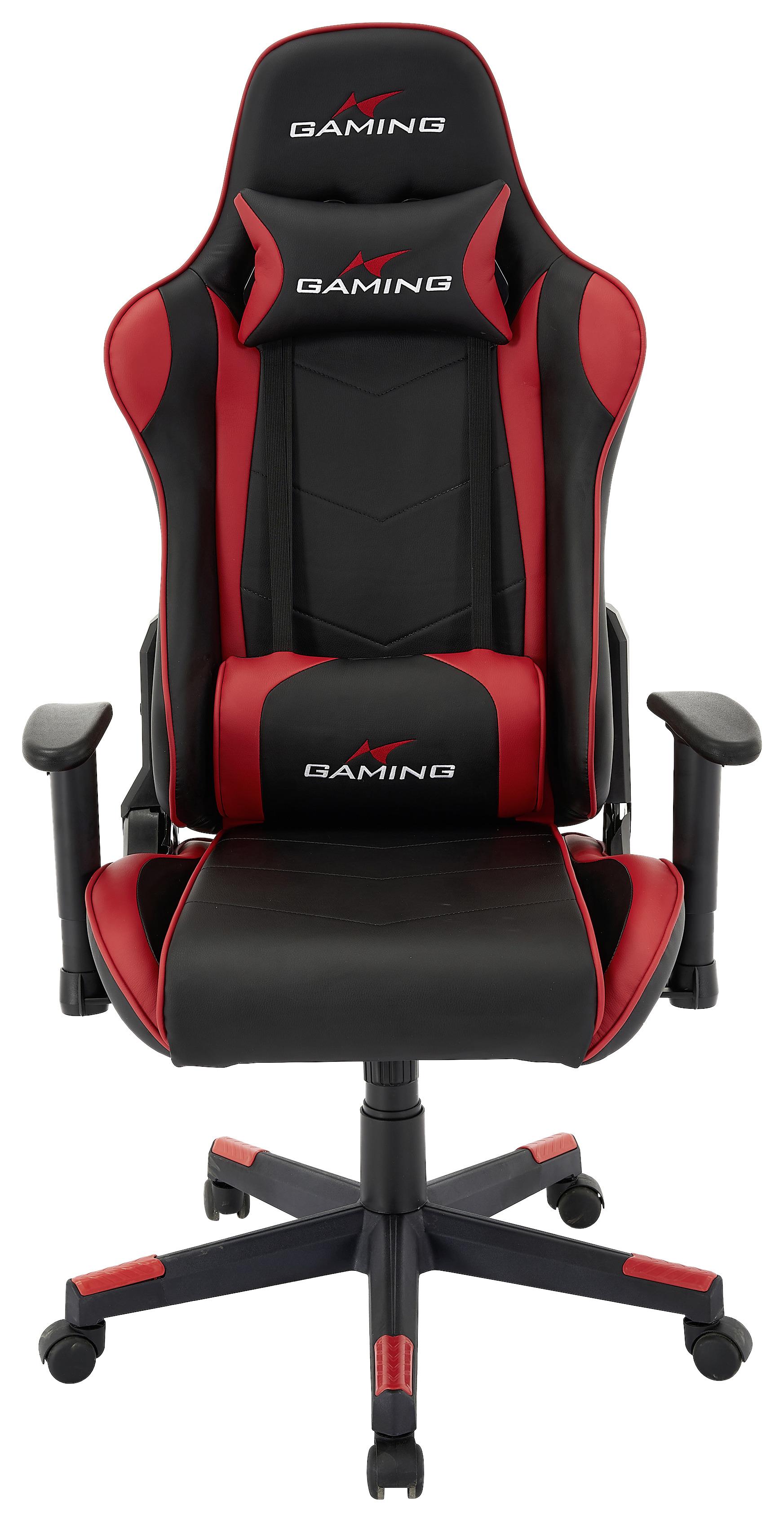 Gaming Stuhl Genf mit Armlehnen + Stützkissen Schwarz/Rot - Rot/Schwarz, MODERN, Kunststoff/Textil (70/137/57cm)