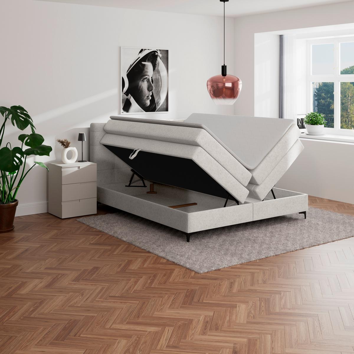 Boxspringbett MITTO Beige 200x200 cm - Beige/Schwarz, KONVENTIONELL, Textil/Metall (200/200cm)