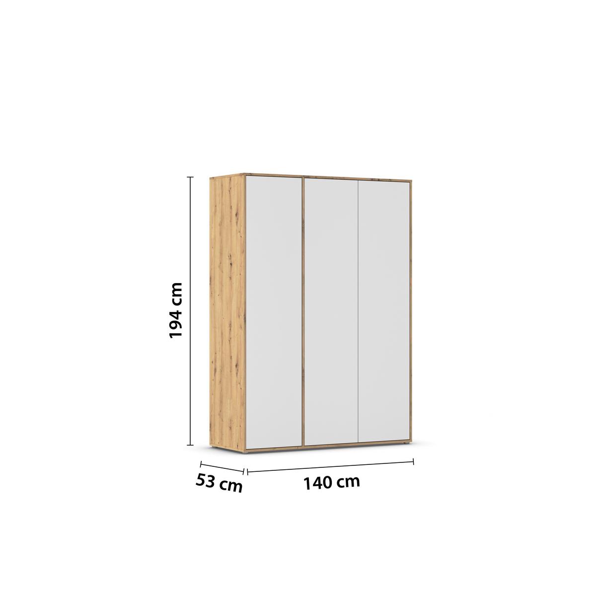 Drehtürenschrank Nabila Weiß Eiche Artisan Dek. - Weiß/Eiche Artisan, MODERN, Holzwerkstoff (140/194/53cm) - Rauch Möbel