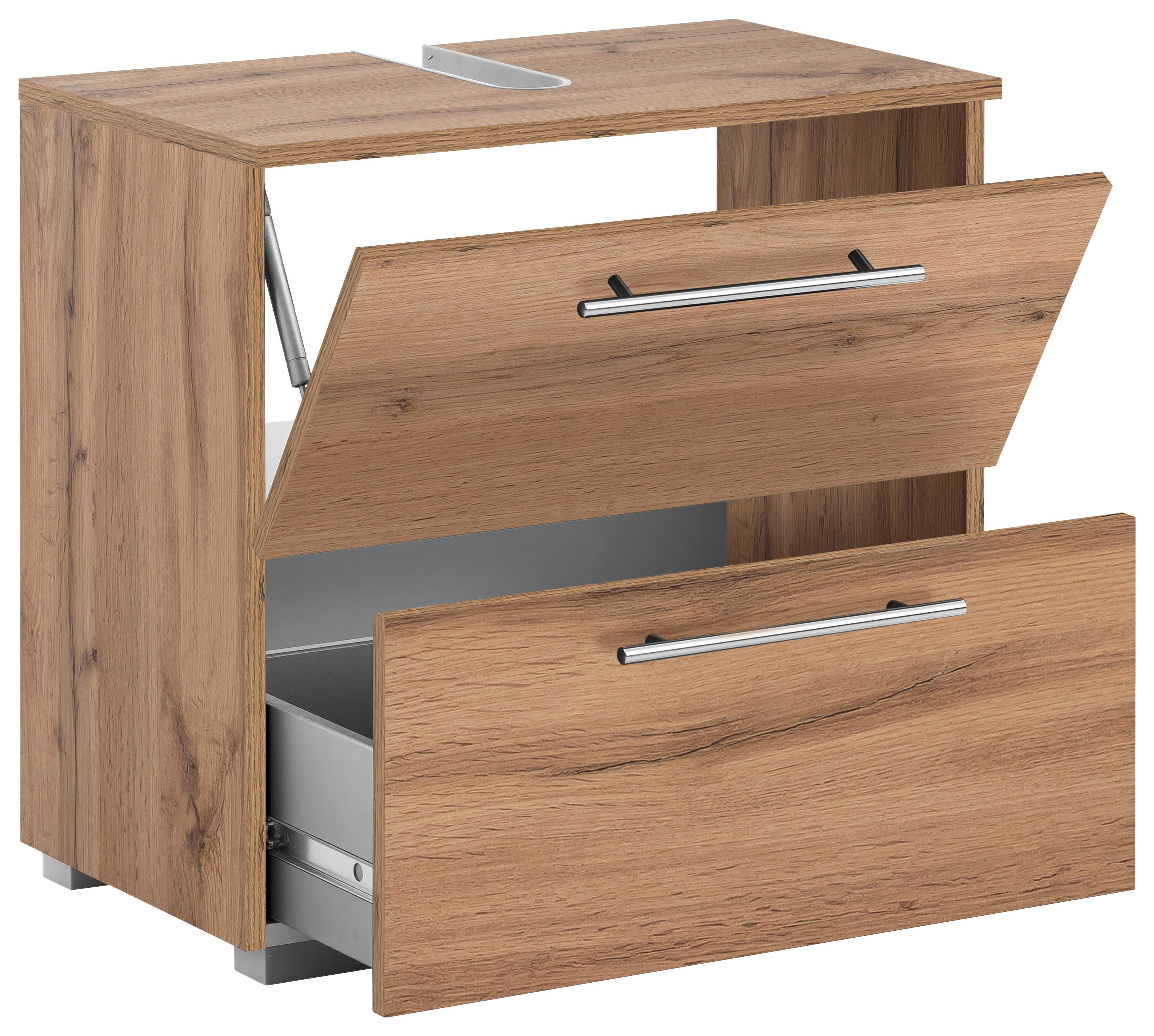 Waschbeckenunterschrank Carlos B: 60,2 cm Eichefarben - Eichefarben/Silberfarben, KONVENTIONELL, Holzwerkstoff (60,2/59,1/35cm) - MID.YOU