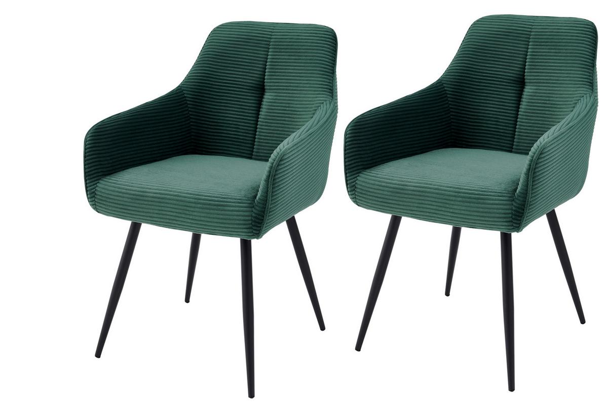 Armlehnstuhl-Set Verona II S 2er-Set - Schwarz/Grün, MODERN, Textil/Metall (53/85/62cm) - MID.YOU