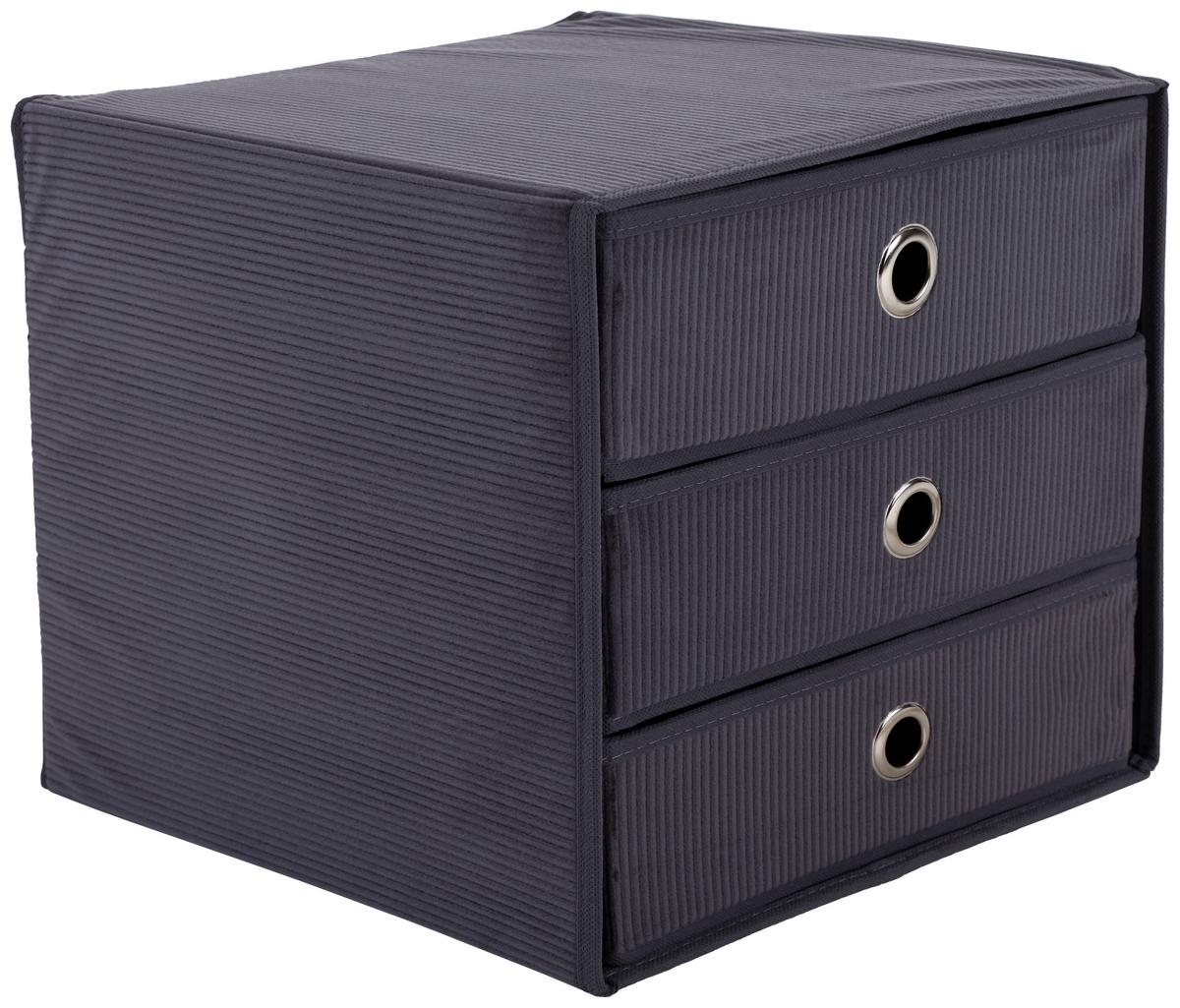 Schubladenbox Lisa New Grau Kord 3 Laden mit Grifflöchern - Grau, MODERN, Karton/Textil (32/31,5/32cm)