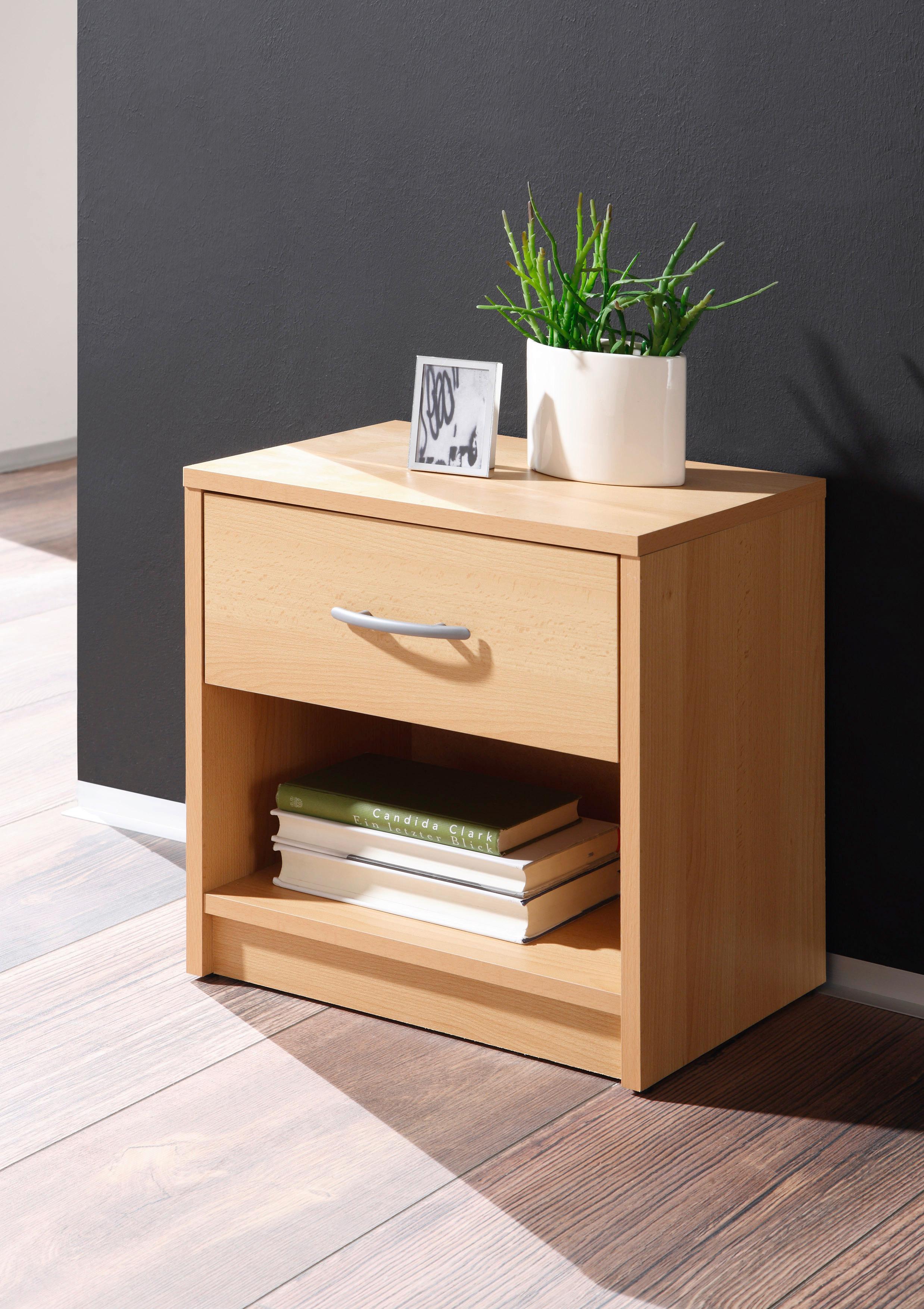 Noční stolek FAIR dekor buk - černá/barvy stříbra, Konvenční, kompozitní dřevo/plast (39/41/28cm) - Based