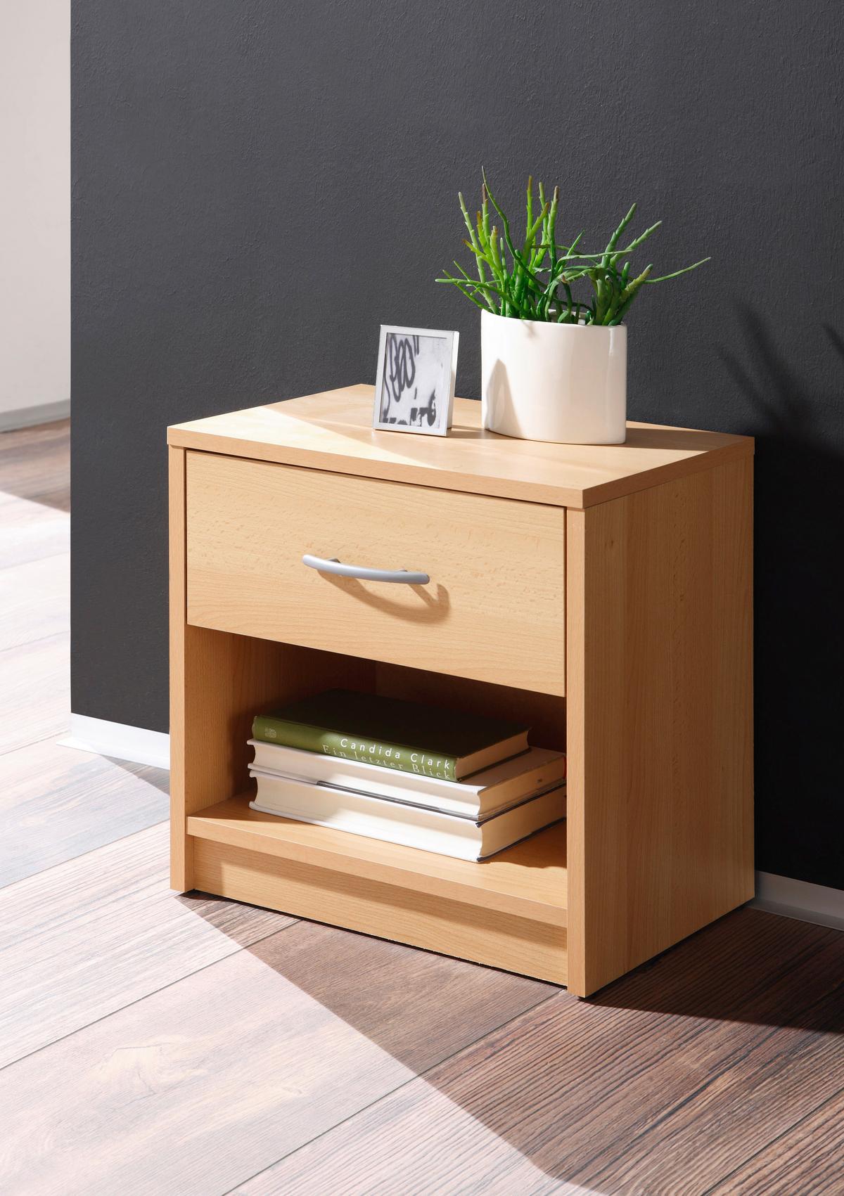 Noční stolek FAIR dekor buk - černá/barvy stříbra, Konvenční, kompozitní dřevo/plast (39/41/28cm) - Based
